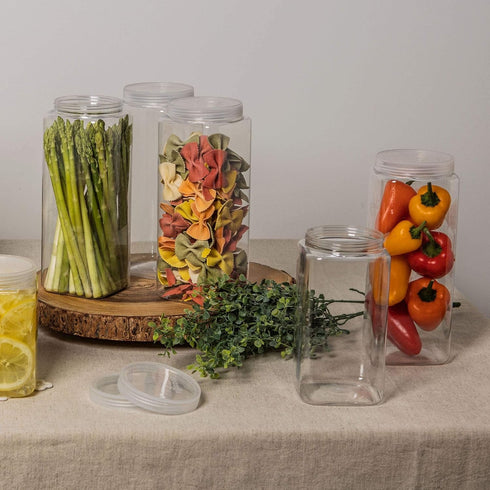 Silicook Clear Plastic Jar, Set of 3-40oz, Square Shaped, Transparent, Food Storage Container, Kitchen & Household Organization for Dry goods, Spi...