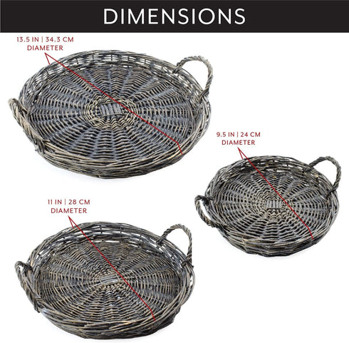 AuldHome Design Rustic Willow Basket Trays, Set of 3 (Round, Gray Washed); Natural Wicker Decorative Farmhouse Trays...