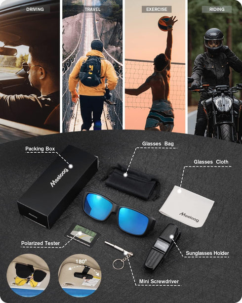 Meeloog Polarized Fit Over Glasses Sunglasses For Men, Rectangle Wrap Around Sun Glasses for Driving Riding Fishing MST0006...