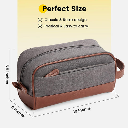 Vorspack Travel Toiletry Bag - Canvas Toiletry Bag for Men Water Resistant Skincare Bag Dopp Kit for Bathroom Toiletries Accessories Gifts - Grey...