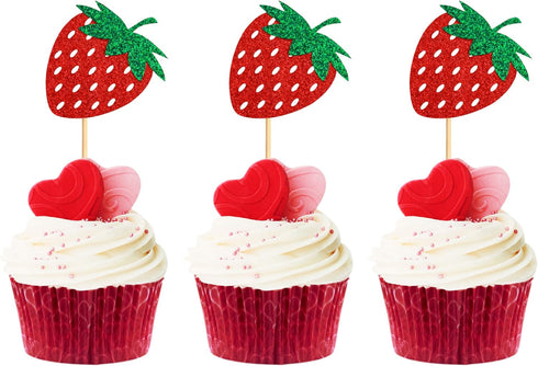 36 Pack Red Strawberry Cupcake Toppers Strawberry Theme Party Cupcake Picks for Birthday Wedding Party Baby Shower Summer Garden Party Decoration ...