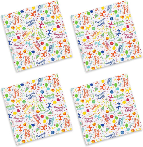 Cackleberry Home Happy Birthday Balloon Dogs Cotton Fabric Napkins 18 Inches Square, Set of 4...