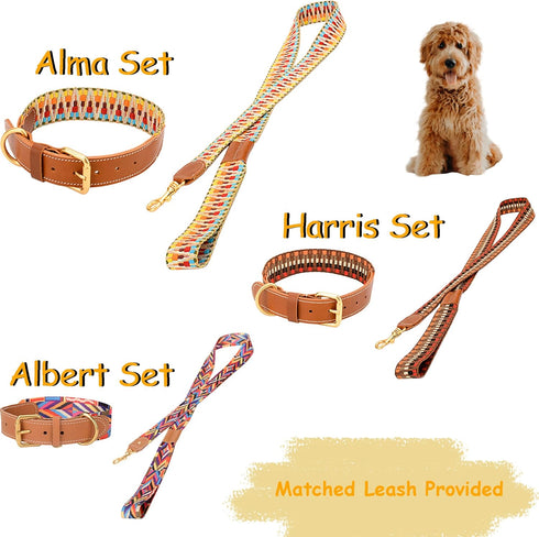 Mino Dog Collar Real Leather and Colorful Weaving Belt Made, Adjustable Buckle, Soft and Safety for Small Medium Large Dogs(Harris, Small) CG81029...