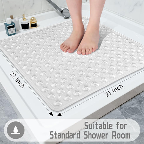 Yimobra Shower Stall Mat Non Slip, 21x21 Inch, Soft Square Bath Mat for Shower with Suction Cups and Drain Holes, Stall Floor Mats for Bathroom, M...