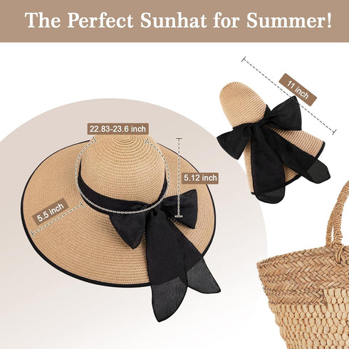 Beach Hats for Women, Wide Brim Sun Straw Hat for Women, Sun Hat UPF 50+ UV Protection...