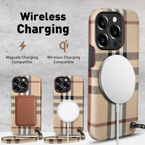 for iPhone15 Pro Case with Cutouts, Fits iPhone15 Pro(6.1"), iPhone 15 Pro Leather Case, with Wrist Strap + Camera Lens Protectors,iphone15 Pro ca...