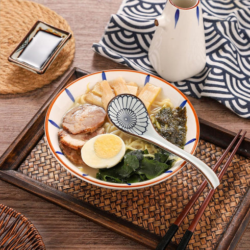 WHJY Asian Soup Spoon, Ceramic Ramen Spoon, Ramen Soup Spoon, Chinese Ceramic Spoons, Miso Soup Spoons Dumpling - Set of 4 Fish...