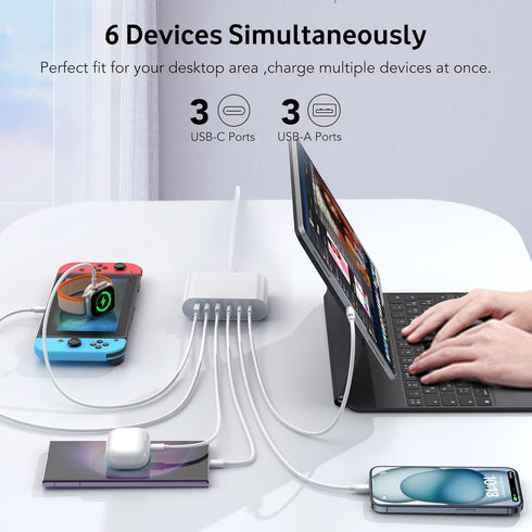 100W USB C Fast Charger Block Compact GaN 6 Port PD USB C and QC USB A Wall Charger Type C Charging Station Hub Adapter Plug Cube Brick for iPhone...