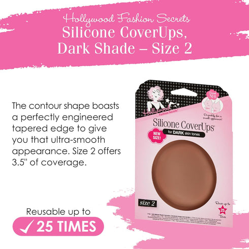 Hollywood Fashion Secrets Silicone Coverups, Size 2, Hypoallergenic, Reusable, Washable, Gentle on Skin, Ultra Thin, Self Adhesive, Dark Shade, 1 ...