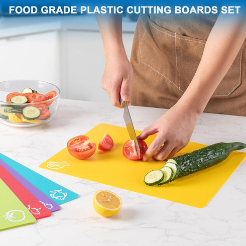 5 Pieces Flexible Plastic Cutting Board Mats with Food Icons, BPA Free Cutting Boards for Kitchen, Non Slip Cutting Mat for Meat and Vegetables (R...
