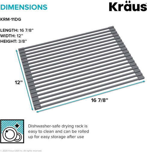 Kraus Multipurpose Workstation Sink Roll-Up Dish Drying Rack, Colander and Trivet in Dark Grey, KRM-11DG...