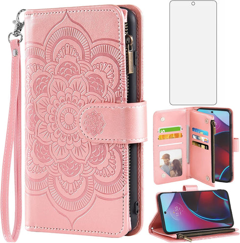 Asuwish Phone Case for Moto G Stylus 2022 4G Wallet Cover with Tempered Glass Screen Protector and Flower Flip Credit Card Holder Cell Accessories...