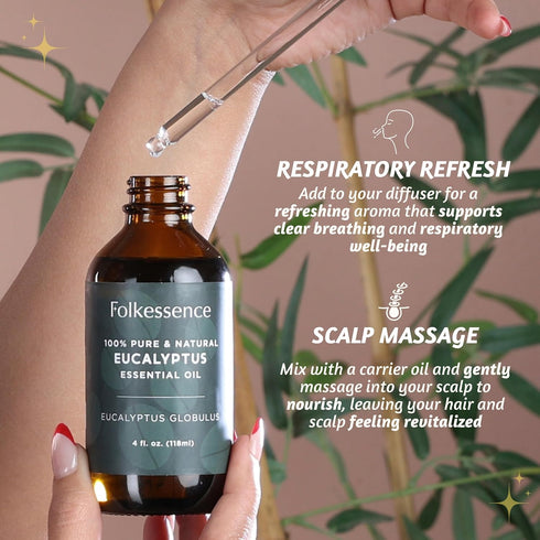 Folkulture Eucalyptus Essential Oil for Diffuser - 4 Fl Oz - 100% Pure, Natural and Undilluted Essential Oil, Premium Grade with Glass Dropper, Na...