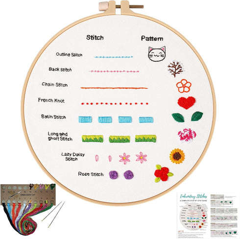Louise Maelys Beginners Embroidery Kit, 8 Basic Stitches Practice kit for Adults,Cross Stitch Starter Kits with Embroidery Cloth Hoop Needles Inst...