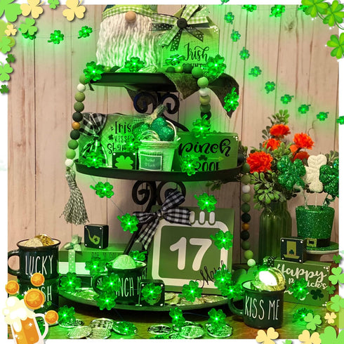 St Patricks Day Decorations Lights - Green String Lights Battery Operated 13FT 40 LED Shamrocks Handmade String Lights with Remote Control for St....