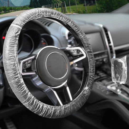Disposable Steering Wheel Covers,Plastic Clear Steering Wheel Protectors with Elastic Perfect,100 Pieces Car Steering Wheel Cover and 100 Pieces G...