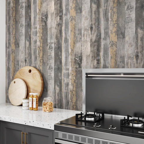 15.7"X118" Grey Shiplaps Wood Contact Paper for Countertops Peel and Stick Contact Paper Waterproof Distressed Wood Wallpaper for Bedroom Kitchen ...