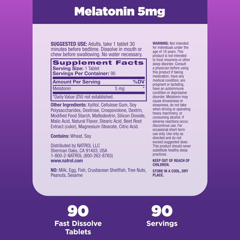 Natrol Sleep Melatonin 5mg Fast Dissolve Tablets, Nighttime Sleep Aid for Adults, 90 Strawberry-Flavored Melatonin Tablets, 90 Day Supply...