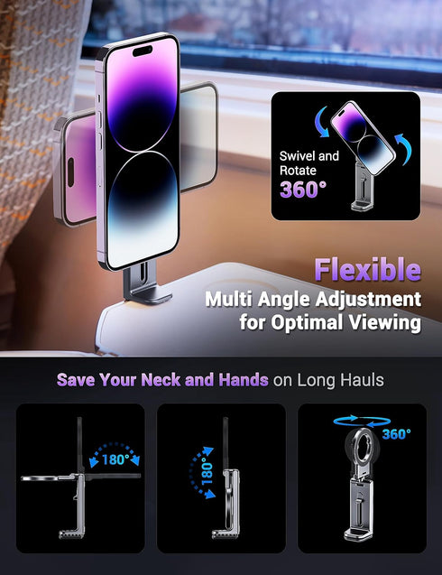 PROfezzion Airplane Travel Essentials Magnetic Phone Holder for MagSafe, iPhone 15, 14, 13, 12 & All Phones, Handsfree Phone Mount for Seat Tray T...