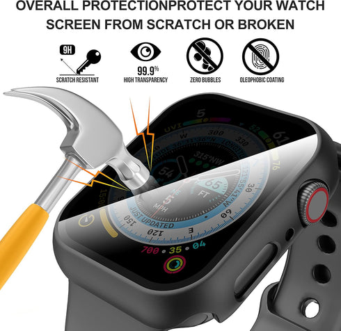 Suoman 3 in 1 Case for Apple Watch Series 6/5/4 44mm Waterproof Privacy Screen Protector, Tempered Glass Cover Front + Back Bumper 360°Protection ...