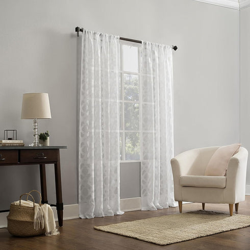 No. 918 Yvette Trellis Jacquard Sheer Rod Pocket Curtain Panel, 52" x 95", White...