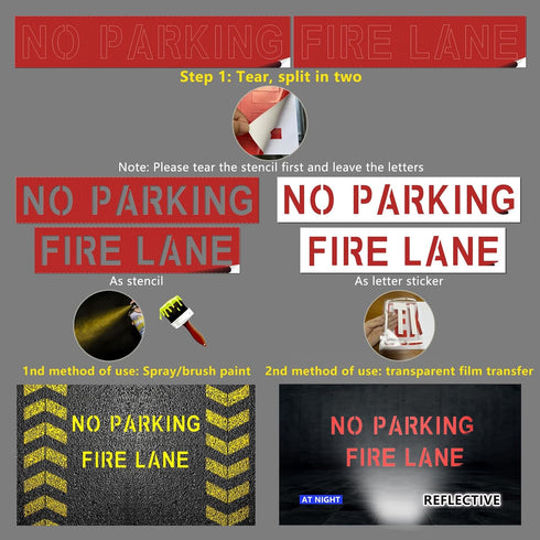 4 pcs 4 Inch FIRE Lane No Parking Stencil-Vinyl Self Adhesive Parking Lot Stencils-Pavement Letter Spray Painting Sticker Stencil-6x59" No Parking...