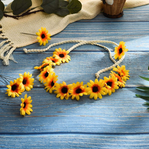 10 Pieces Sunflower Pendant Faux Pearl Chain Necklace Sunflower Charm Bracelet Earrings Ring Sunflower Hair Clip Sunflower Boho Headband Wreath fo...