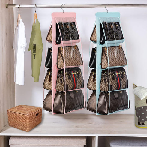 Lirex Handbag Hanging Purse Organizer for Closet, 8 Pocket Handbag Storage Organizer Hanger Oxford Cloth Closet Organizer for Family Closet Bedroo...
