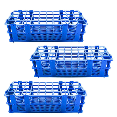 3 Packs Plastic Test Tube Rack, 40 Holes Lab Test Tube Rack Holder for 20mm Test Tubes, Blue, Detachable (40holes)...
