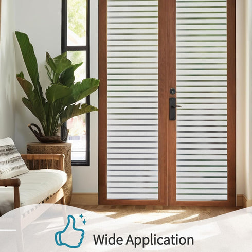 Niviy Frosted Window Film Privacy Window Sticker Non Adhesive Window Vinyl Film Removable Static Cling Window Film UV Protection Striped Pattern f...