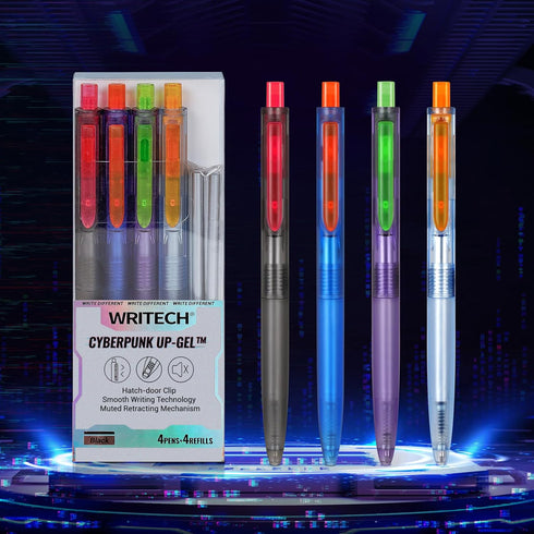 WRITECH Gel Pens Fine Point: Black Ink 0.5mm Retractable Pen No Smear 4ct with 4 Refills Quick Dry Smooth Writing Silent Click for Journaling Note...