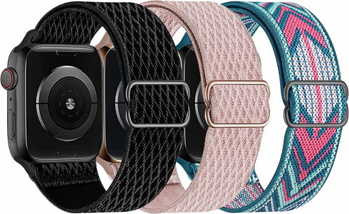 Swhatty Stretchy Nylon Solo Loop Bands Compatible with Apple Watch 38mm/40mm/41mm/42mm for Series 10, Adjustable Braided Sport Elastics Women Men ...