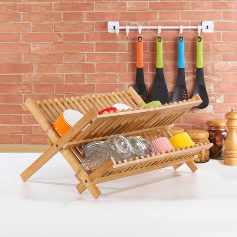 SZUAH Bamboo Dish Drying Rack, Collapsible Dish Drying Rack for Kitchen Counter, Space Saving Counter Organizer (17.8"x10.23"x9.25")...
