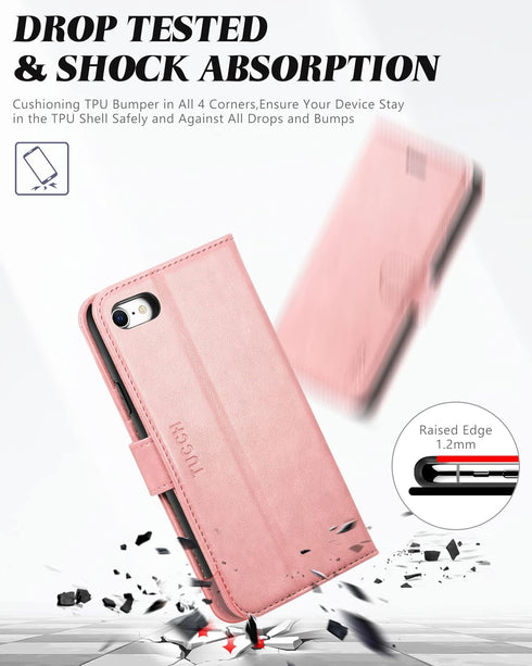 TUCCH Wallet Case for iPhone SE 2022/8/7/SE 2020, PU Leather Flip Folio With Card Slot, Stand Magnetic TPU Shockproof Inner Case Compatible With i...