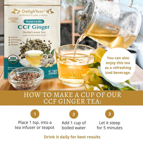 DelighTeas Organic Digest & Detox CCF Tea with Ginger | Ayurvedic Cumin, Coriander, Fennel, Ginger Loose Leaf Tea for Digestion | USDA Organic, No...