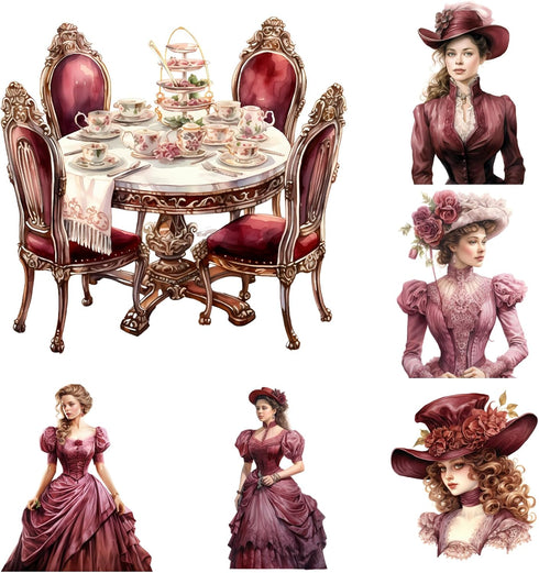 108 Pcs Red Victorian Era Scrapbook Stickers Set, Aesthetic Sticker for Scrapbooking and Journaling, Junk Journal Supplies, Bullet Journals Materi...