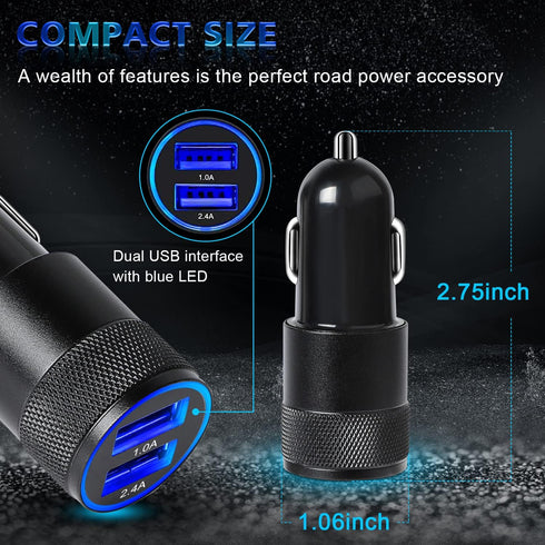 2 Pack Car Charger, 3.4a Fast Charge Dual Port USB Cargador Carro Lighter Adapter for iPhone 14 13 12 11 Pro Max X XR XS 8 Plus 6s, iPad, Samsung ...