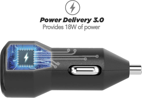 Scosche CPDC8-SP PowerVolt™ 18W Certified USB Type-C Car Charger Power Delivery 3.0 for standard USB-C Devices - Black...