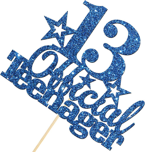 Deep Blue 13 Official Teenager Birthday Cake Topper for Boy or Girl, Happy 13th Birthday Party Decoration, Hello 13, 13 Year Cake Topper, Cheers t...