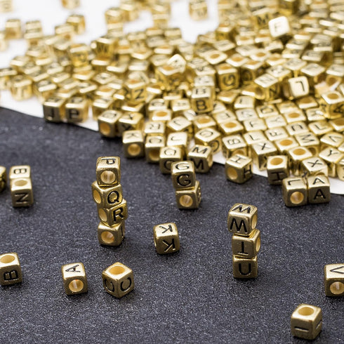ToBeIT 1000Pcs Letter Beads Gold Letter Bead Acrylic Alphabet A-Z Cube Beads for Jewelry Making, Bracelets, Necklaces...