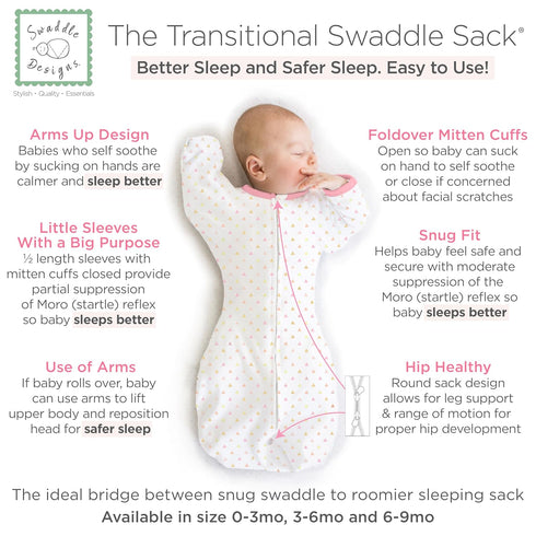 SwaddleDesigns Transitional Swaddle Sack, Arms Up Half-Length Sleeves & Mitten Cuffs, Swaddle for Newborn Transition to Baby Sleep Sack Wearable B...