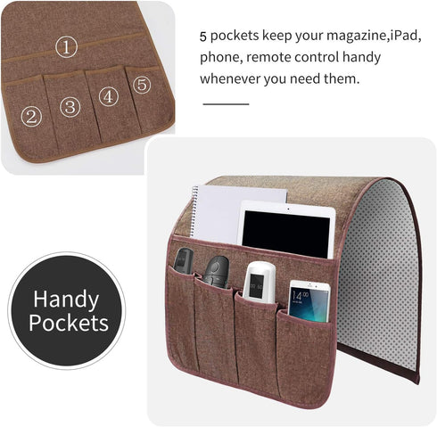 Sofa Armrest Organizer, Remote Control Holder for Recliner Couch, Arm Chair Caddy with 5 Pockets for Magazine, Tablet, Phone, iPad...