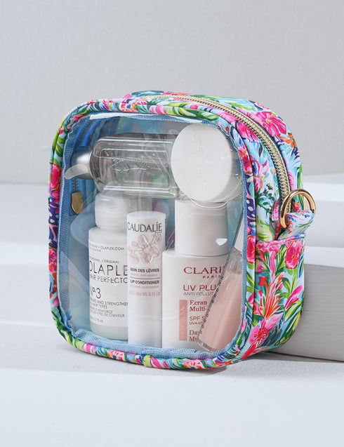 Clear Cosmetic Bag Mini Makeup Bag Transparent Toiletry Bag Travel Makeup Bag Small Pouch with Clear Interior Pocket and D-ring (Mini, Tropical)...