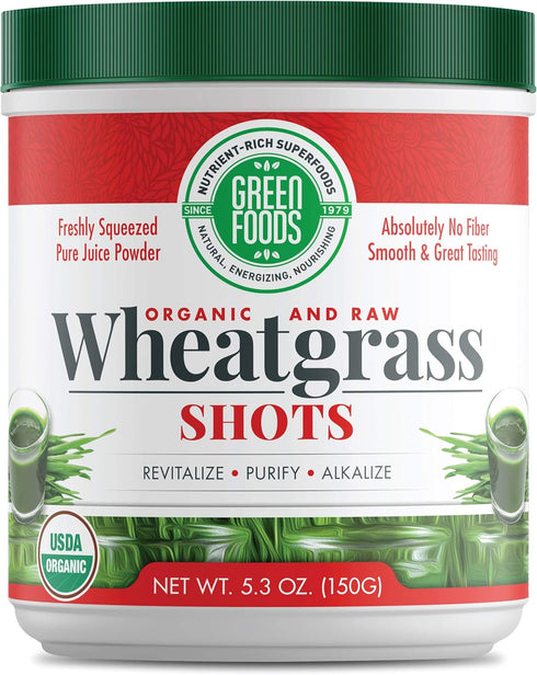 Green Foods Wheat Grass Shots, 5.3 oz - Certified Organic, Kosher, Vegan, Non-GMO, Raw, Gluten-Free, Grown...