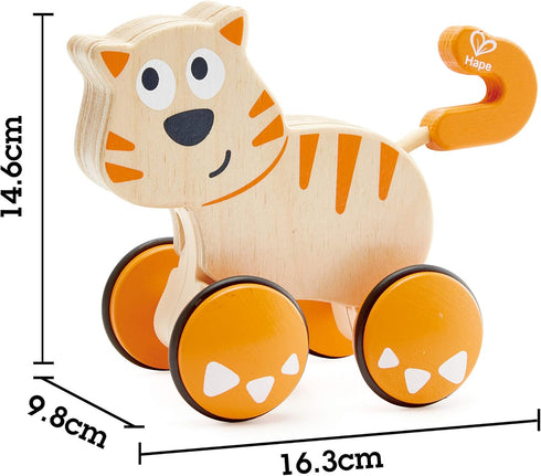 Hape Dante Push and Go | Wooden Push, Release & Go Cat Toddler Toy with Wheels...