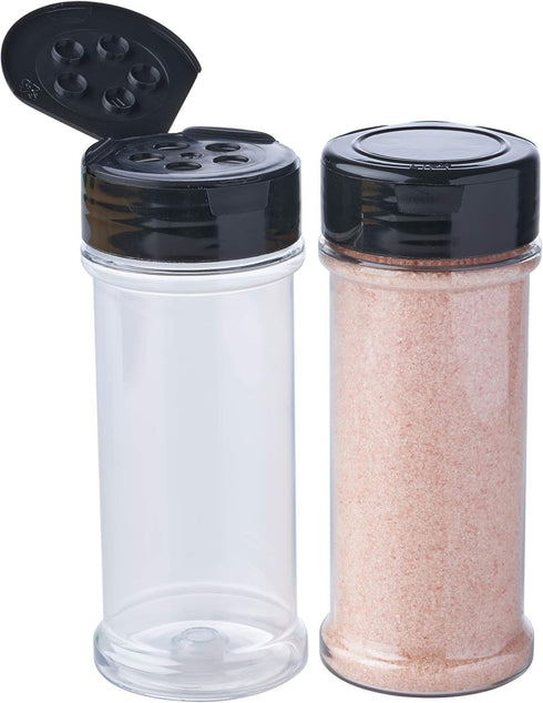 12 Pack of 6 Oz. Empty Clear Plastic Spice Bottles with Black Top Lids For Storing and Dispensing Salt, Sweeteners and Spices - Food-Grade Spice J...