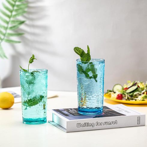 KX-WARE 20-ounce Acrylic Glasses Plastic Tumbler, set of 6 Multicolor - Hammered Style, Dishwasher Safe, BPA Free...