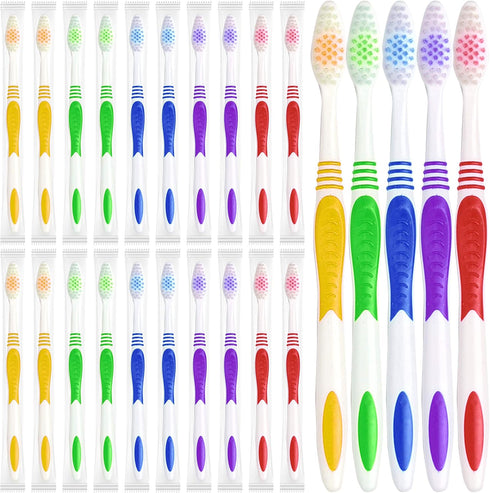 Bulk Toothbrushes 25 Pack | Individually Wrapped Travel Toothbrush Set for Adults & Kids | Made with a Medium-Soft Large Brush Head | BPA-Free & D...