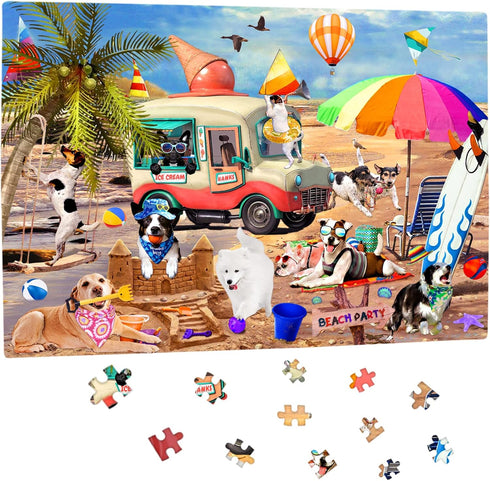500 Piece Puzzle for Adults, Dog 500 Jigsaw Puzzles Thanksgiving Christmas Puzzles Funny Puppy Beach Party Puzzles...