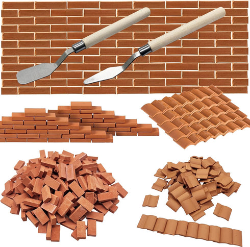 Woohome 222 PCS Mini Grey Roof Tiles Mini Wall Bricks Set, DIY Materials Miniature Brick Scale Model Bricks and Miniature Tiles Roof Tiles Dollhou...